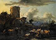 Nicolaes Pietersz. Berchem Evening Landscape oil painting on canvas